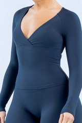 Women's V‑Neck Wrap Waist‑Cinching Fitness Long Sleeve Top