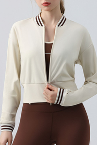 Women's Double Zip Contrast Stripe Trim Slim Fit Jacket