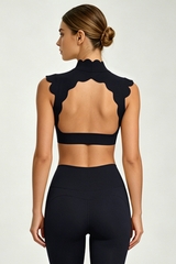 Women's Scalloped Mock Neck Cropped Workout Yoga Top