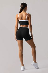 Women's Athletic Sets:Thin Straps Bra And High Waist Shorts