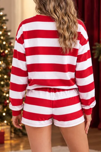 Women's Fall Christmas Striped Sweatshirt & Short Outfit Set