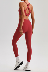 Women's Cross Back Bra & Side Pocket Yoga Leggings Set