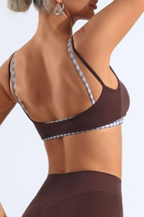 Women's Bare Feel Plaid Patchwork Double Thin Strap Yoga Bra