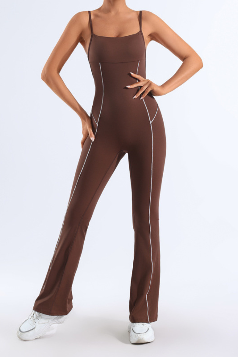 Women's Open-back Thin Strap Flared Yoga Jumpsuit