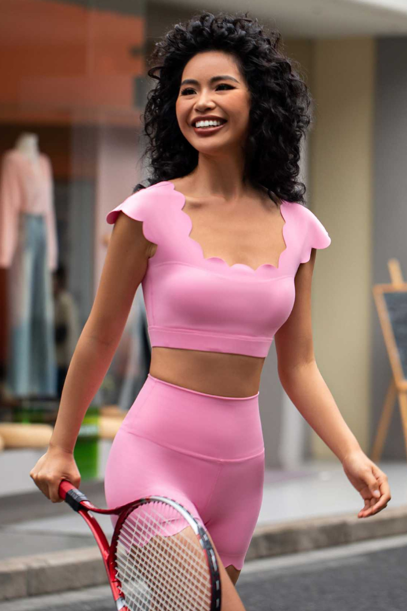 Women's Scalloped Cropped Top And High Rise Short 2Piece Set