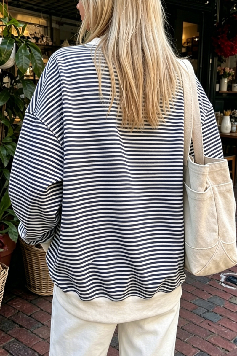 Women's Fall Southern Style Soft Striped Mock Neck Sweatshirt