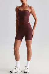 Women's Y-Back Cropped Tank Top &Hip Lift Yoga Short 2Pc Set