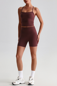 Women's Y-Back Cropped Tank Top &Hip Lift Yoga Short 2Pc Set