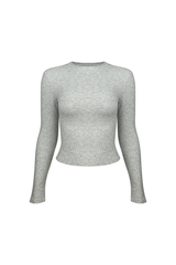 Women's Fall Ribbed Crew Neck Cropped Long Sleeve Top