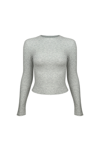 Women's Fall Ribbed Crew Neck Cropped Long Sleeve Top
