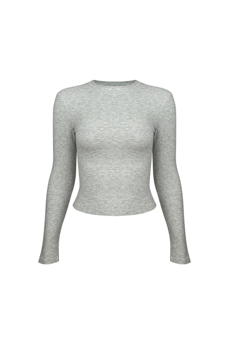Women's Fall Ribbed Crew Neck Cropped Long Sleeve Top