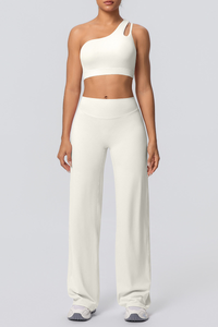 Women' Athletic Set:One Shoulder Bra And Wide Leg Pants