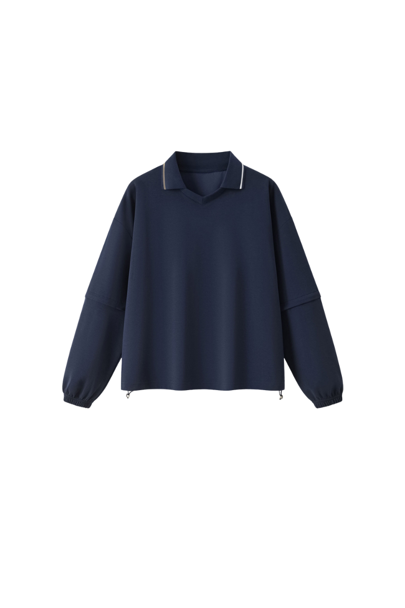 Men's Fall V-Neck Polo Collar Detachable-Sleeve Sweatshirt