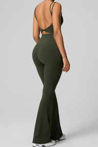 Women's Double Strap Twist Back Cami & Flare Yoga Pants Set