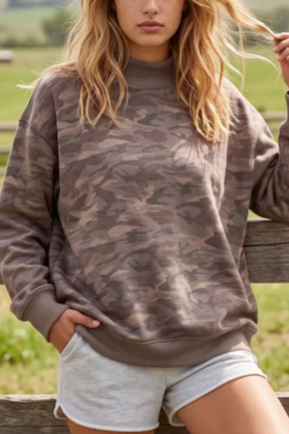 Women's Loungewear Camo Long Sleeve Mock Neck Sweatshirt