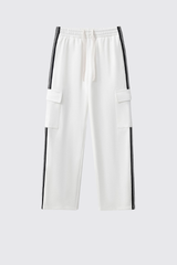 Men's 350g Color Block Stripe Pockets Straight Leg Pants