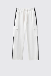 Men's 350g Color Block Stripe Pockets Straight Leg Pants
