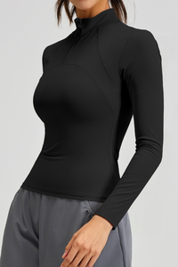 V-shaped mesh long-sleeved top