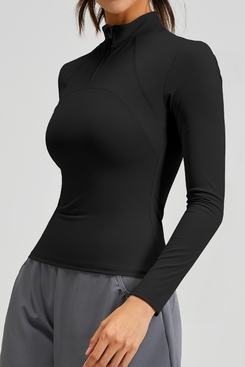V-shaped mesh long-sleeved top