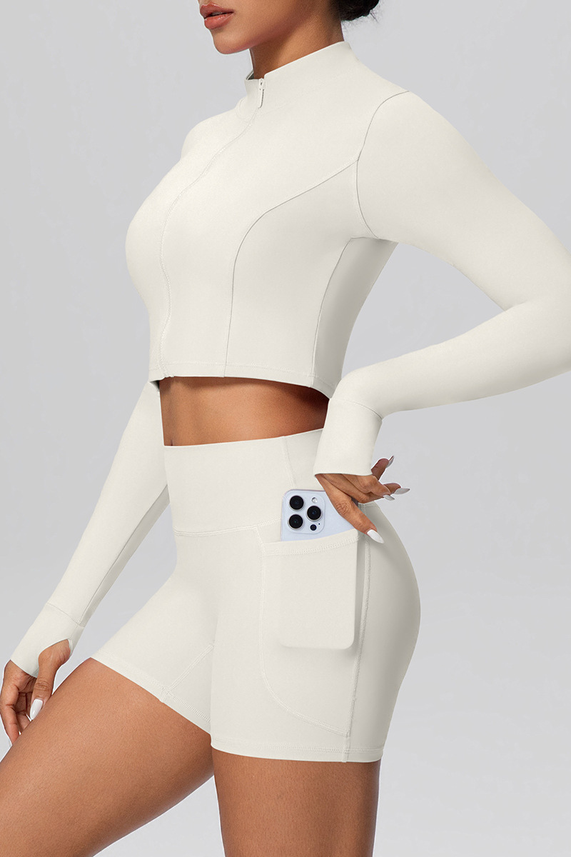 Women's Sport Set:Mock Neck Jacket And Side Pocket Shorts