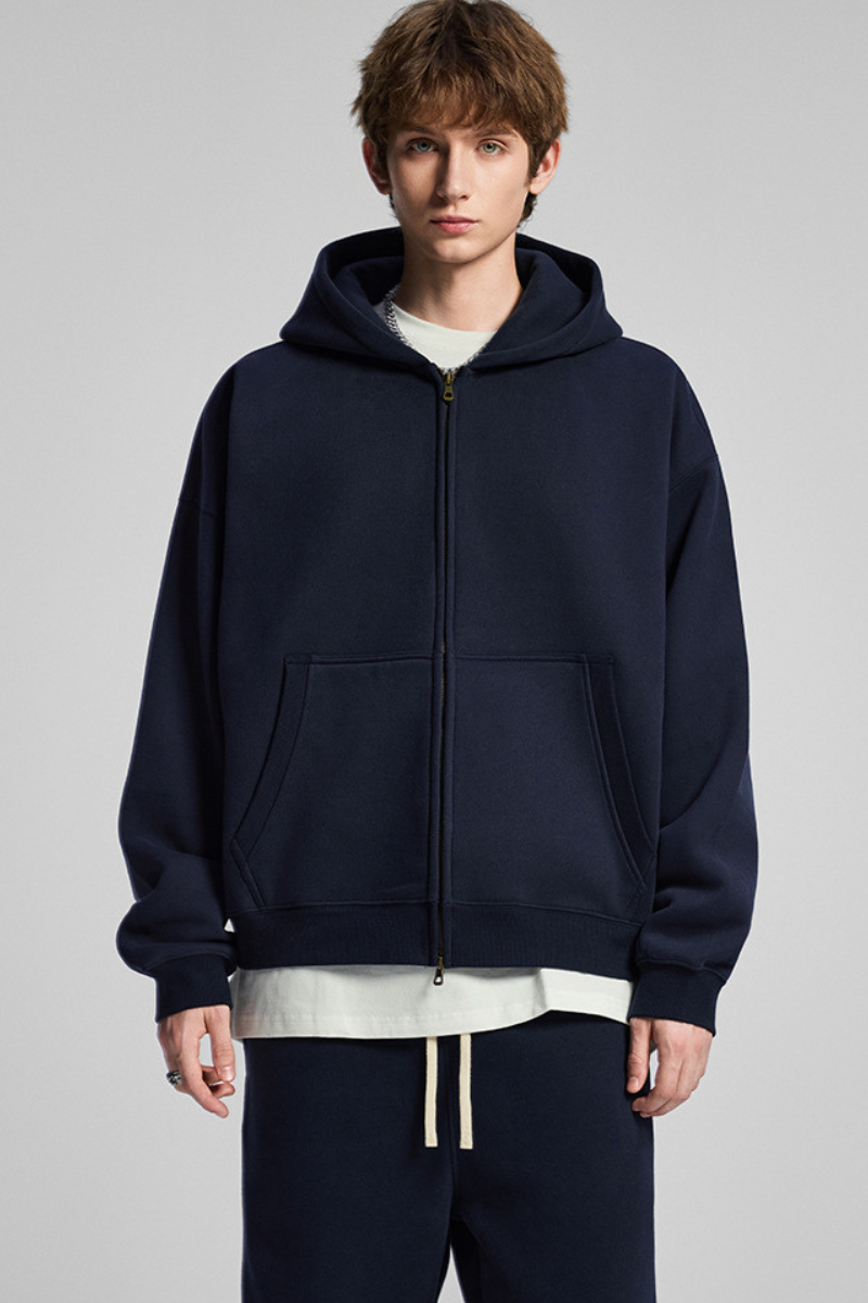 Terry cloth-lined, fuzzy-zipper sweatshirt