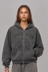 Women's Vintage Lettering Print With Rhinestone Fleece Jacket