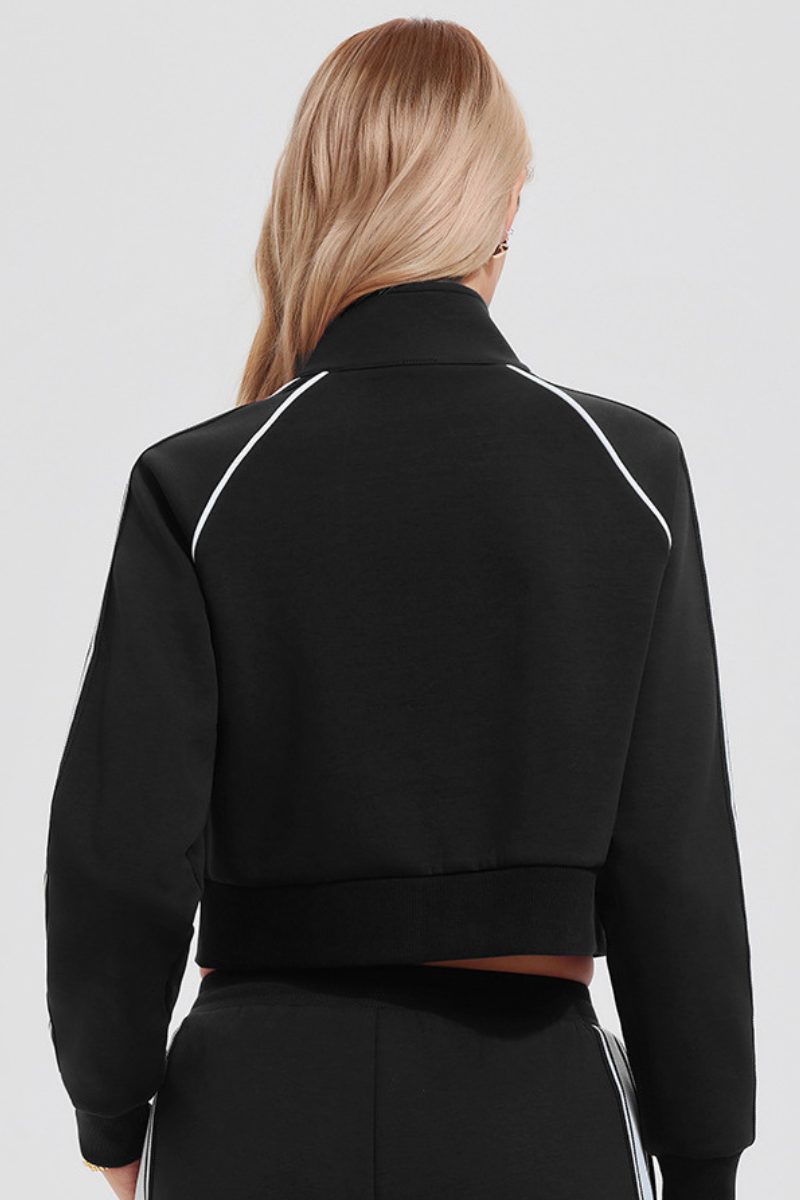 Women's Athletic Stand Collar Color Block Corpped Jacket