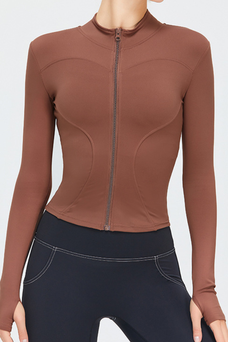 Women's Athletic Stand Collar Full Zipper Slim Jacket