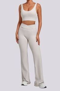 Women's Backless Bra And Cross Waist Flared Pants Sets