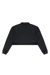 Women's  Fall 100% Cotton Collared V-Neck Crop Sweatshirt