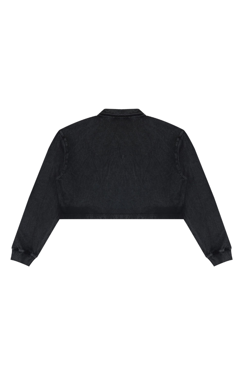 Women's  Fall 100% Cotton Collared V-Neck Crop Sweatshirt