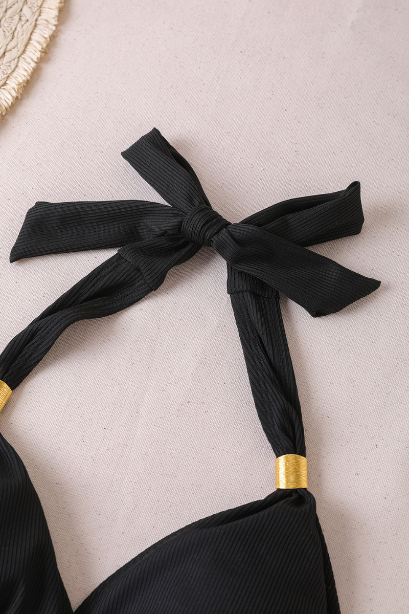 Women's Halter V-Neck Side Tie High Waisted Bikini Set