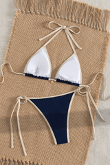 Women's Sexy Triangle Cup Halterneck Color Block Bikini