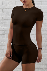 Women's Short Sleeve And Pocket Shorts Yoga Set