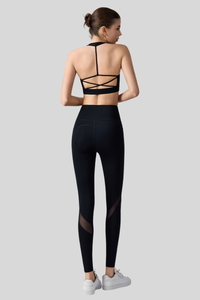 Women's Sets:Cross-Back Halterneck Bra & Mesh-Panel Leggings