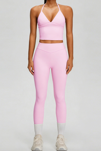 Women's Athletic Sets:Halter V-neck Tank Top And Leggings