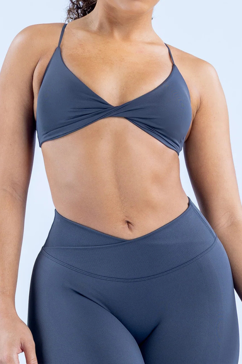 Women's Athletic Seamless  Twist-Front V-neck Thin Strap Cross Back Bra