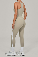 Women Athletic Sets:U-neck Cropped Tank Top And Leggings
