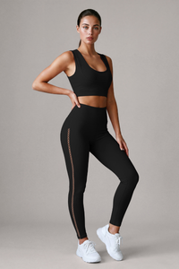 Women’s Double Strap Bra And Side Mesh Leggings Yoga Sets