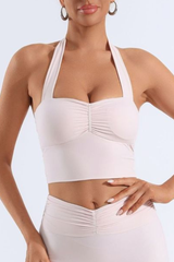Women's Halter Neck Pleated Twist Back Padded Sports Bra