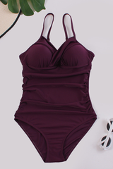 Women's Deep V Ruched High Waist Backless One Piece - Solid