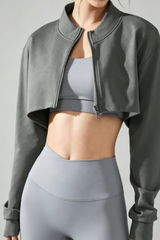 Women's Mock Neck Full Zip Cropped Loose Athletic Jacket
