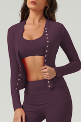 Fitted Snap Button Workout Long Sleeve Cardigan For Women