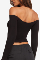 Women's Spring Off-Shoulder Cropped Long-Sleeve Sports Top