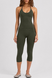 Women's Adjustable Halter Tank Top And Capri Yoga Set