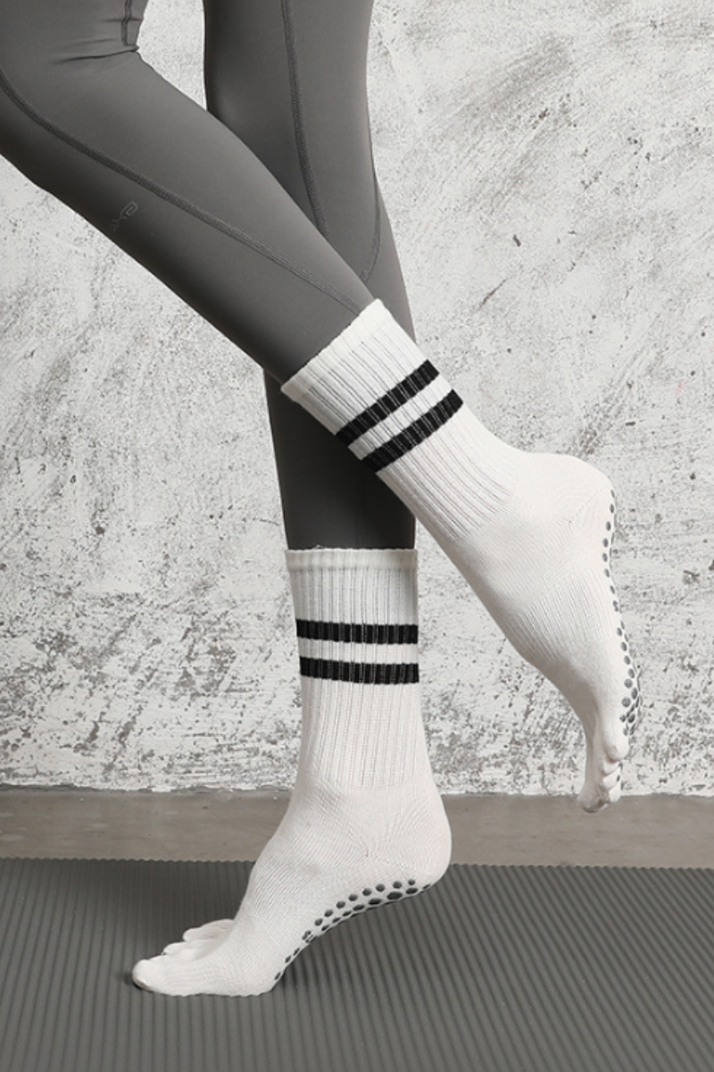 Women's Striped Crew Yoga Grip Five-Toe Socks