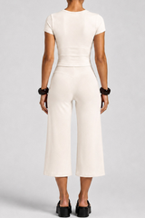 Women's Slim Fit Cropped T-shirt & 7/8 Flared Pant Yoga Set