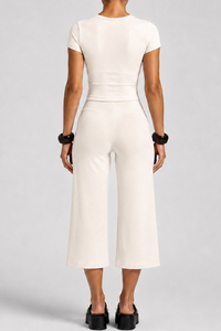 Women's Slim Fit Cropped T-shirt & 7/8 Flared Pant Yoga Set