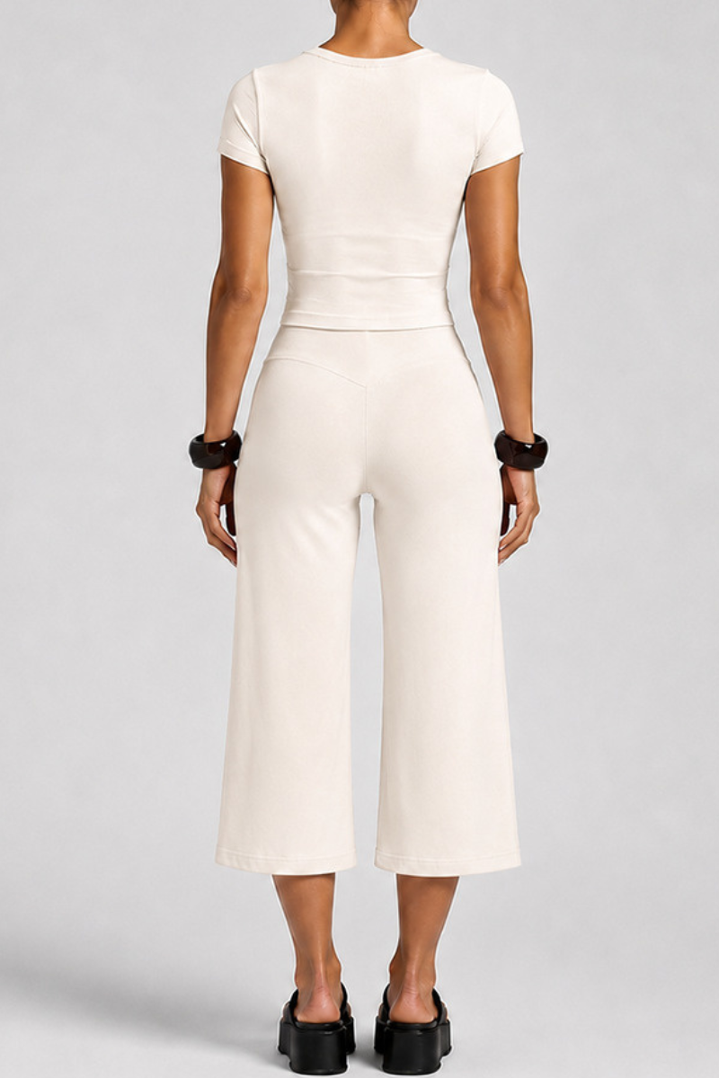 Women's Slim Fit Cropped T-shirt & 7/8 Flared Pant Yoga Set