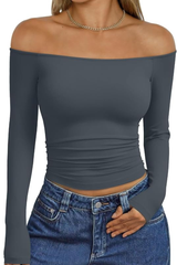 Women's Off-Shoulder or Asymmetrical Dual Wear Long-Sleeve Top